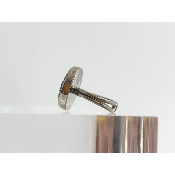 Micromosaic Floral Black & White Maze Motif Silver Toned Vintage  Ring - sz 5 - Picture 8 of 9